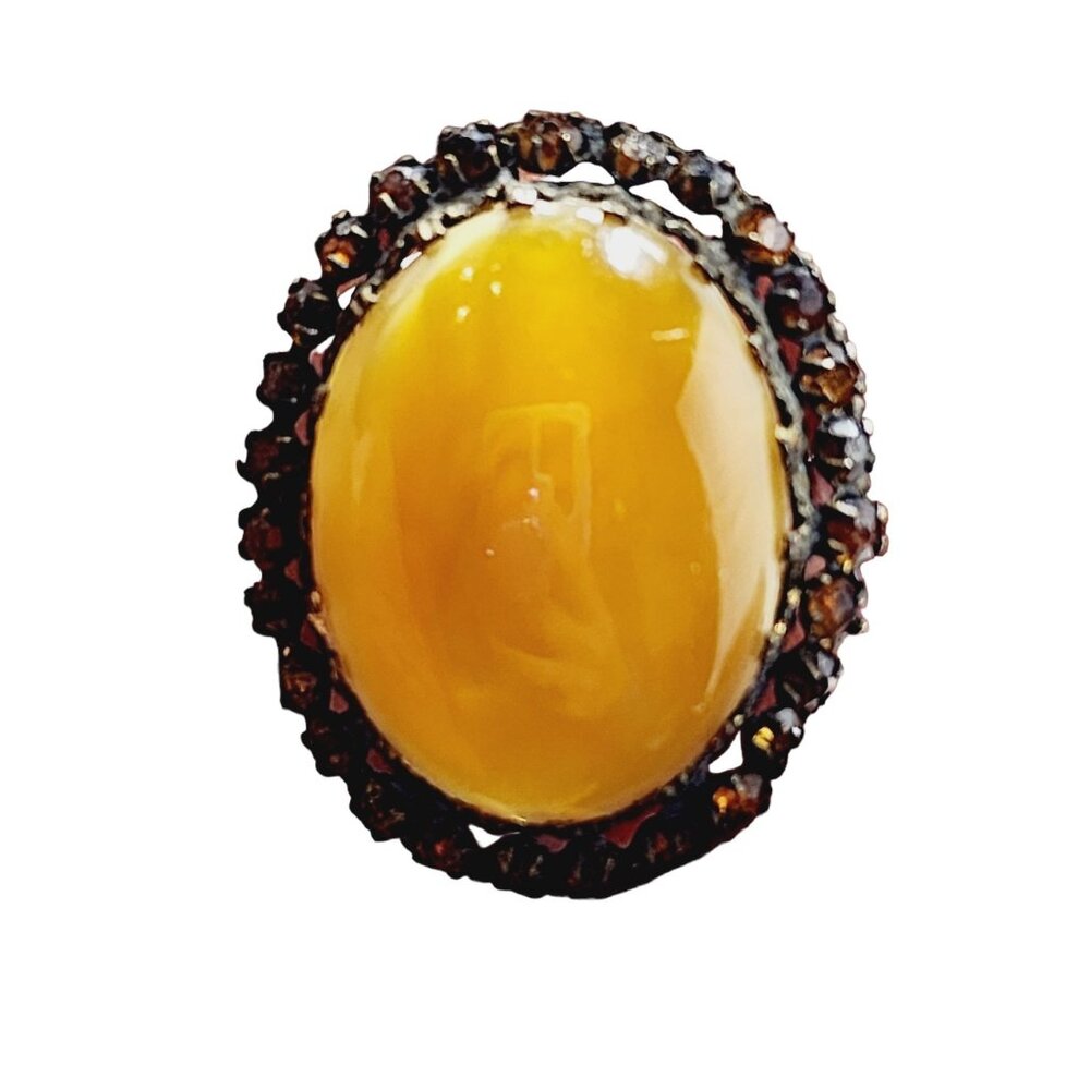 Vintage Signed Czechoslovakia Domed Slag Glass Rhinestone Brooch (A1687)